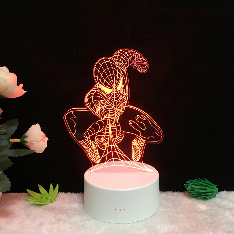 Marvel Movie Hero Spiderman 3D Night Light Acrylic Plate Bulb USB LED Multicolor Home Decorative Lamp Lighting Kid Gift Bedroom