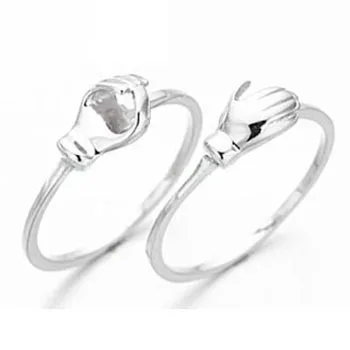 Hot Sale Shake hands couple rings in silver
