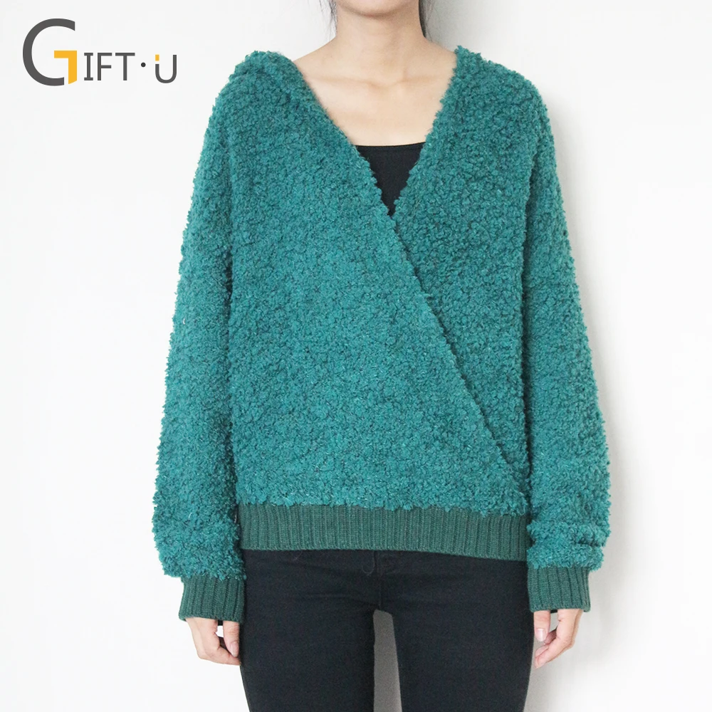 
Giftu 86107# Women Deep V-Neck Sweaters pullover With Hood 