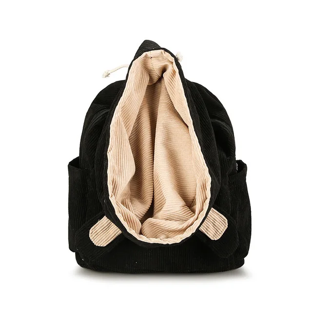 Simple fashion lightweight solid color corduroy backpack with hoods