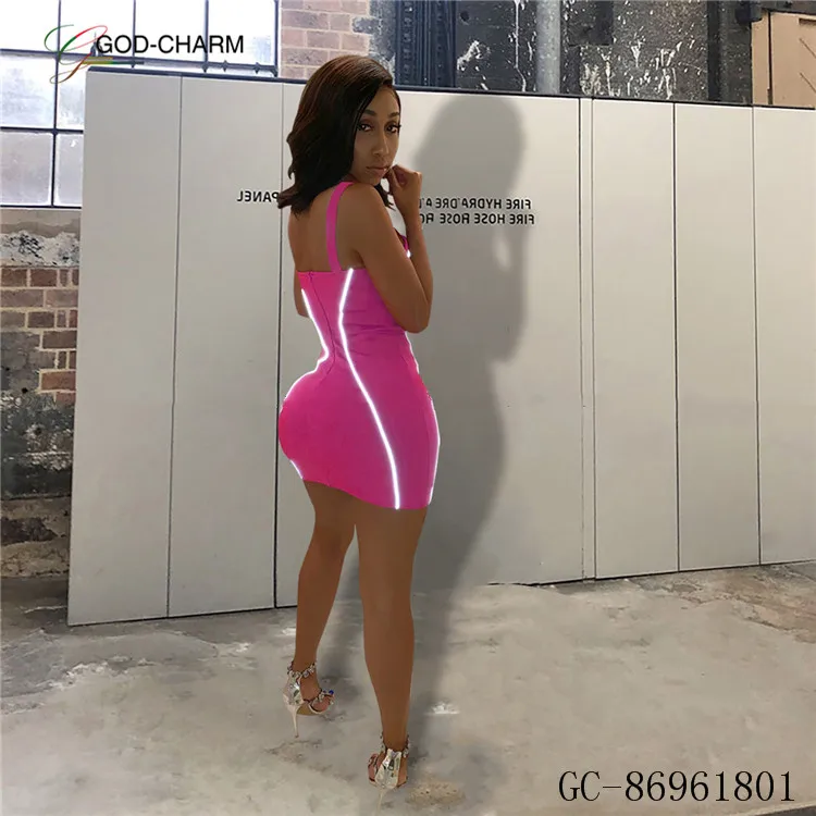 GC-86961801 Wholesale Women Sexy Reflective Fabric Plus Size Striped Spliced Night Club Mini Dress 2019 African Clothing