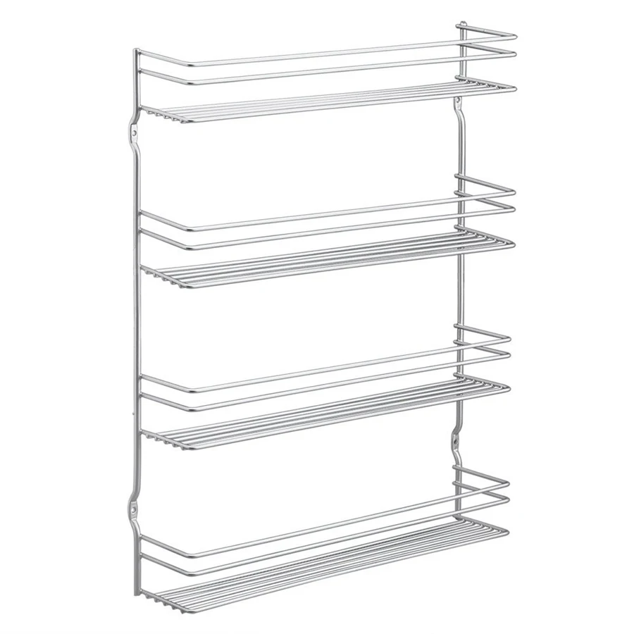 Hot selling Kitchen Accessories 4-tier Silver Wall Mount Storage Rack Wire Mesh Kitchen Spice Rack