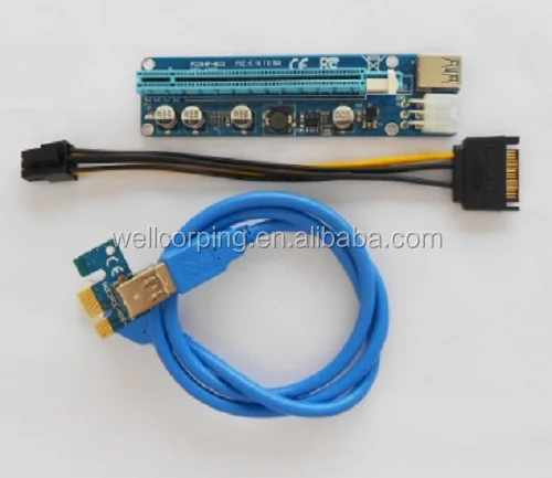 PCI-E версия 008C 1x до 16x USB Райзер питания адаптер карты с 60 см USB 3,0 Удлинительный кабель и Sata к 6-контактному кабелю питания