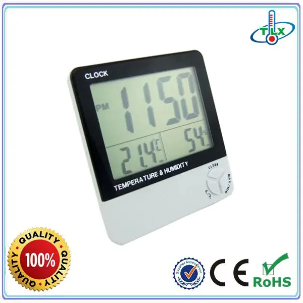 Digital indicator & humidity temperature time display  wire electronic thermometer