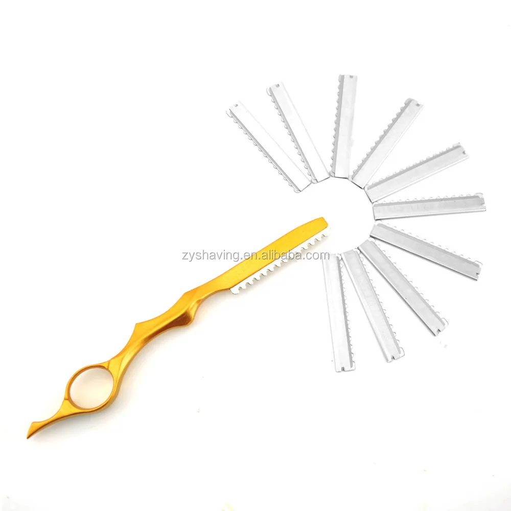 Golden Alloy Hair Cutting Razor Thinning Shaving Knife + 10 Blades Barber Tool