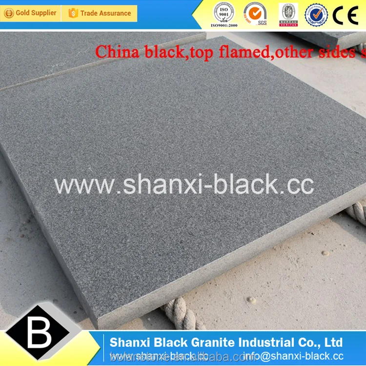 
black granite flamed waterjetted bushhammered finish shanxi black china black nero assoluto G777 granite pure black granite tile 