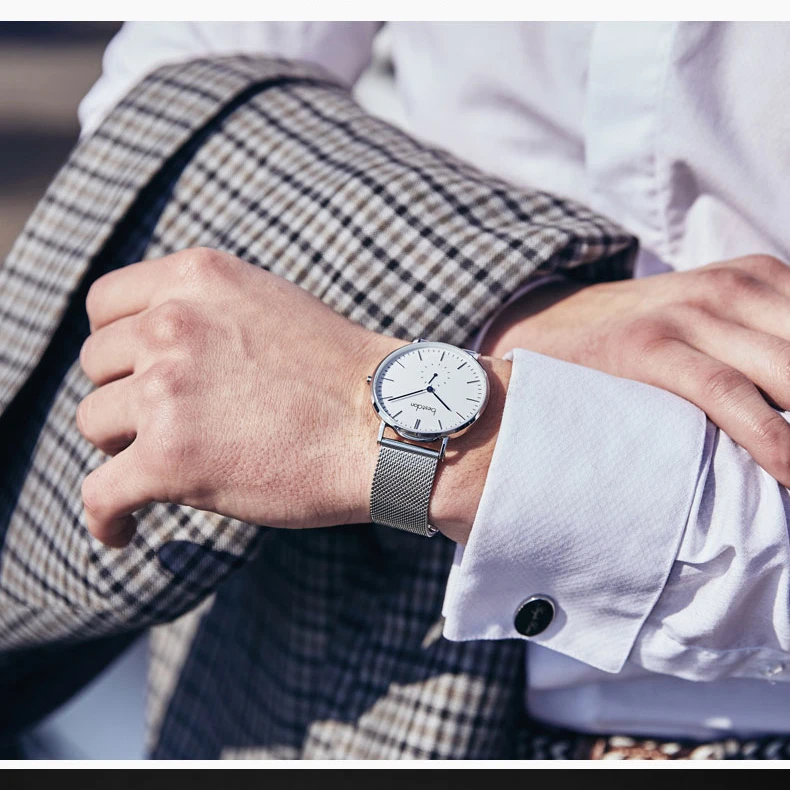 Simple Men Watch 3ATM Water Resistant Milanese Analog Watch Waterproof Japan MOVT Slim SS Case Quartz Business Battery Watch