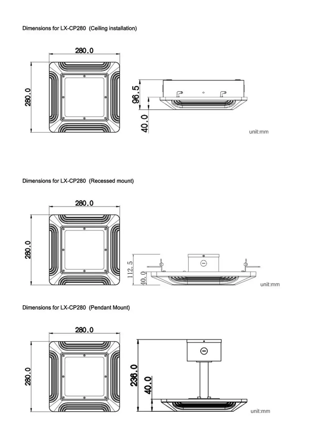 LUXINT Good Price Hot Sales 40W 50W 60W 70W 80W 100W 120W 150W 200W Led Canopy Lights for Ceiling