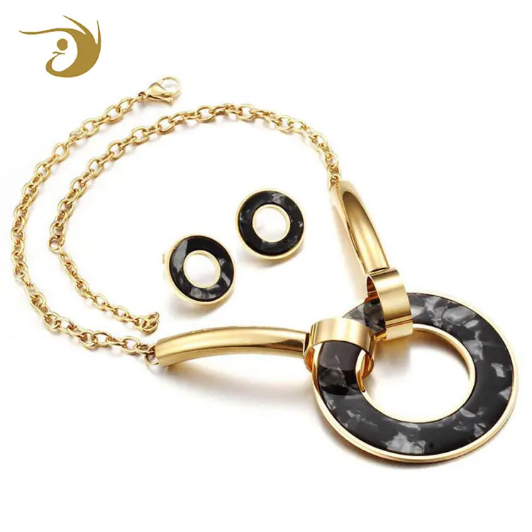 Fashion & Costume Dubai Gold Plated Jewelry Set, Stainless Steel Bridal Wedding Jewelry Necklace Set