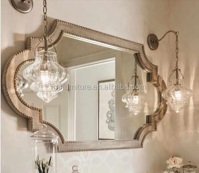 Beads wooden frame scroll wall mirror MR-2Q0199