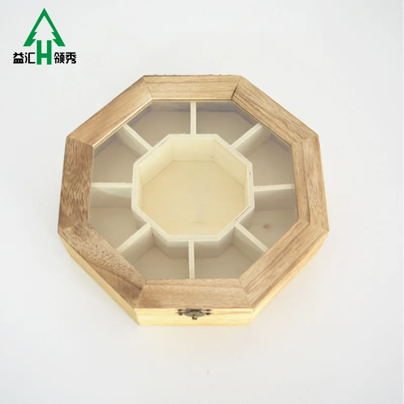 regular hexagon shaped wooden tea packaging box with laser engraving lid