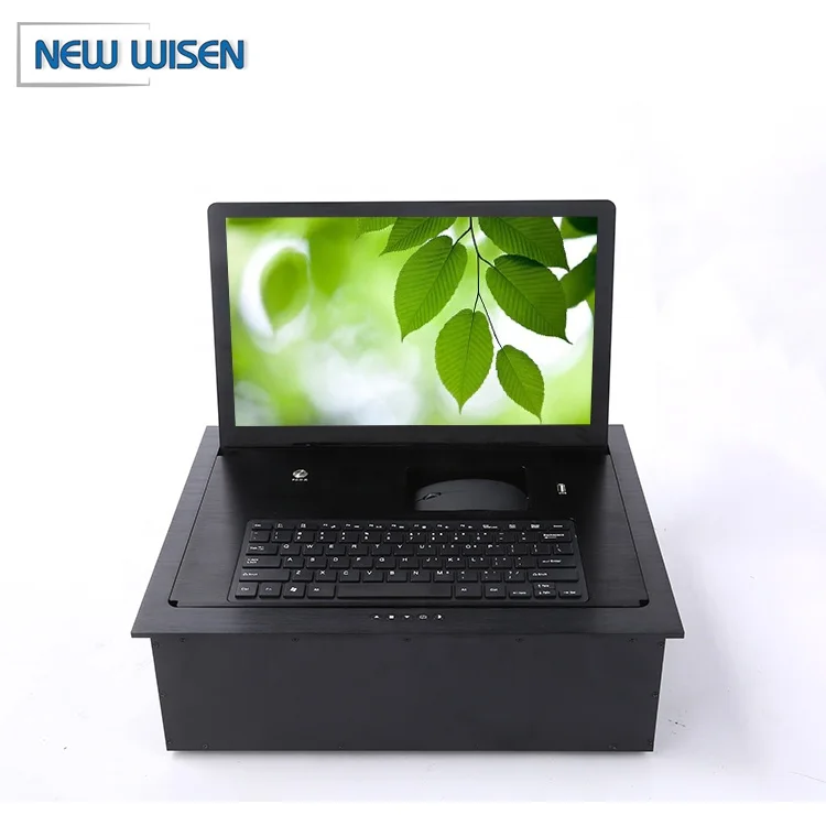 Aluminum alloy desktop mounted motorized flip up monitor lift with keyboard and mouse