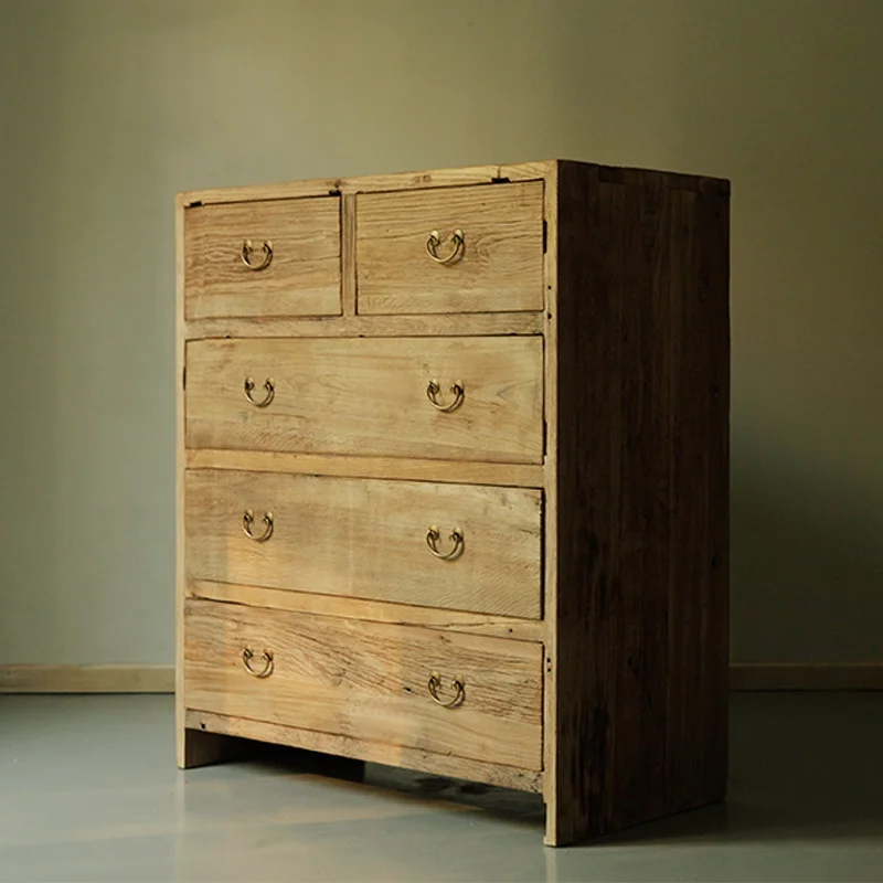 Chinese reclaimed rustic renewable storage furniture environmental-friendly recylcled wood simple 5-drawer cabinet