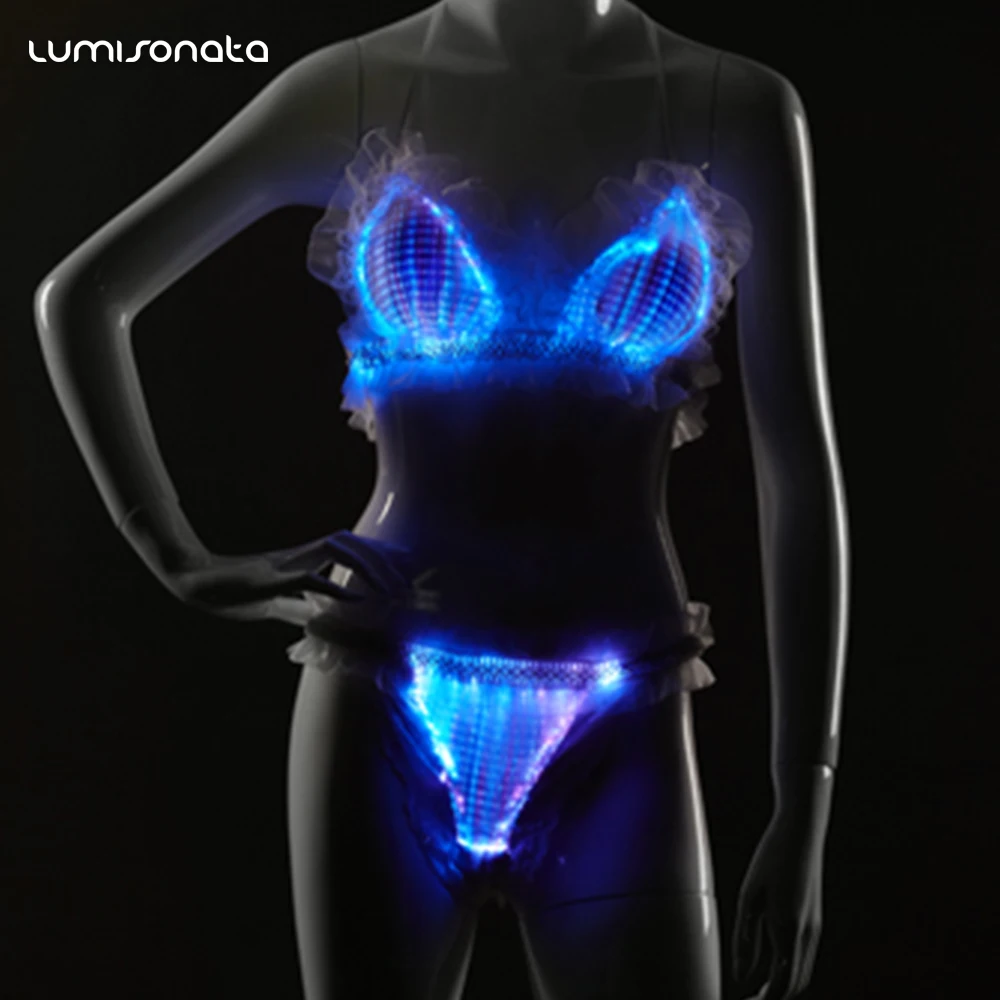 2018 newest lighted natural fiber optical clothes netted underwear led lingerie