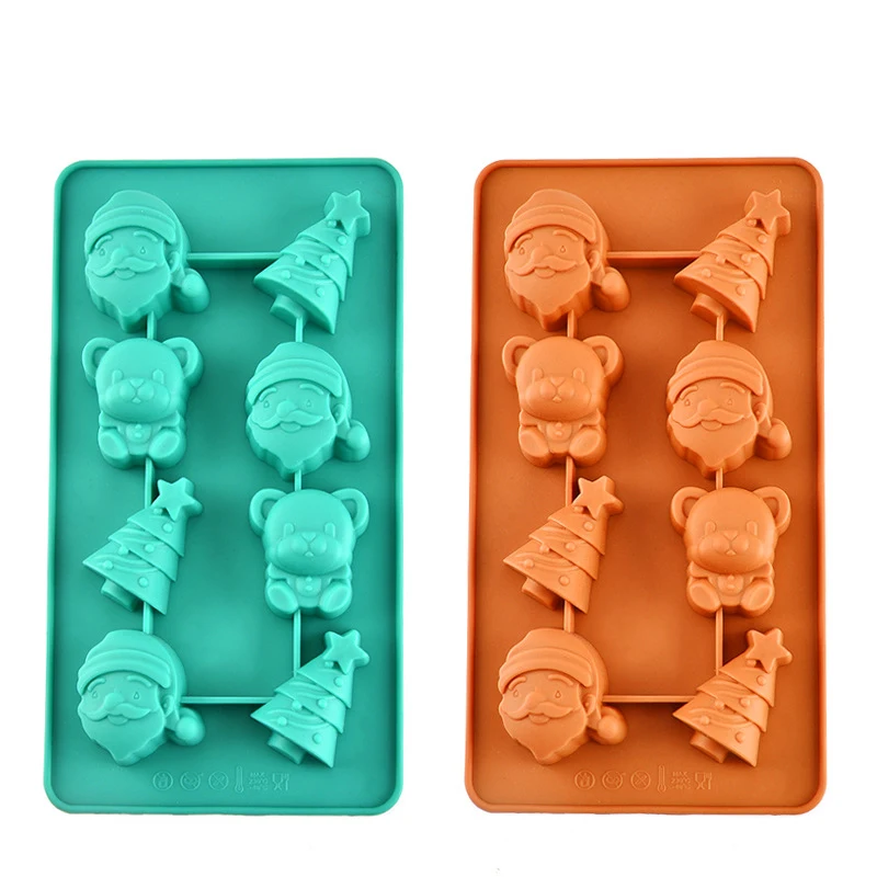 Heat resistant christmas tree chocolate silicone molds santa head bell shaped silicone chocolate mold