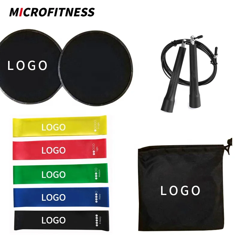 Fitness Combo Jump Rope Core Sliders Resistance bands Set