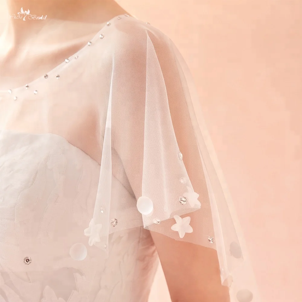 
LZP288 Real Pictures Boat Neckline With Rhinestone Wedding Shawl Ivory Bridal Bolero Woman 