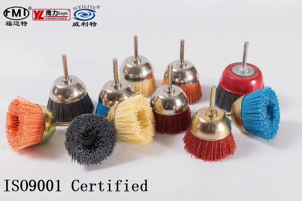 FMT Deburring Polishing Cleaning Industrial ceramic wire Cup brushes with shaft