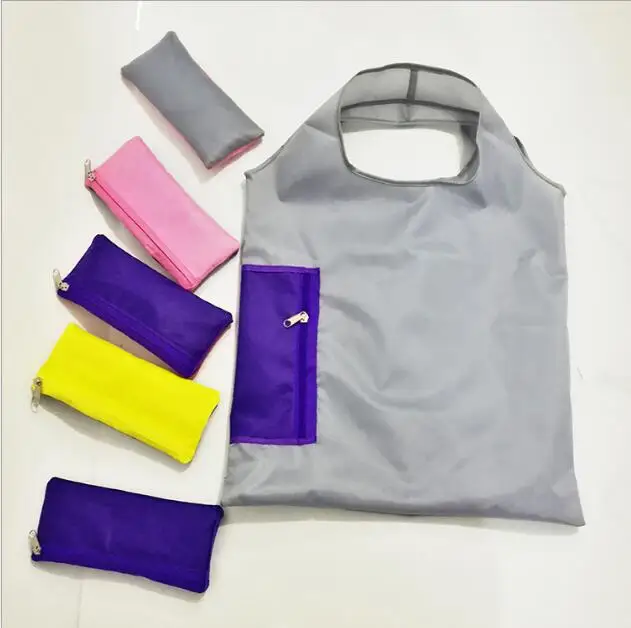 custom reusable eco grocery 190T foldable polyester shopping bag with zipper