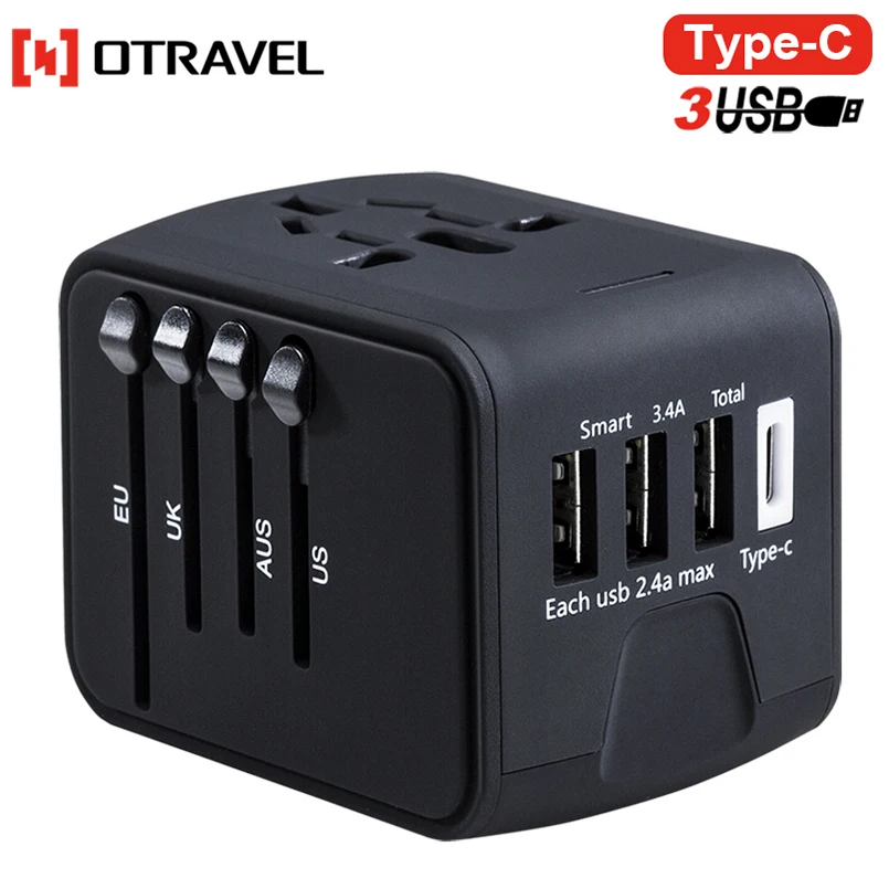 Factory selling universal world wide plug with 5V 3.4A 3 USB &1 Type-C port travel adapter