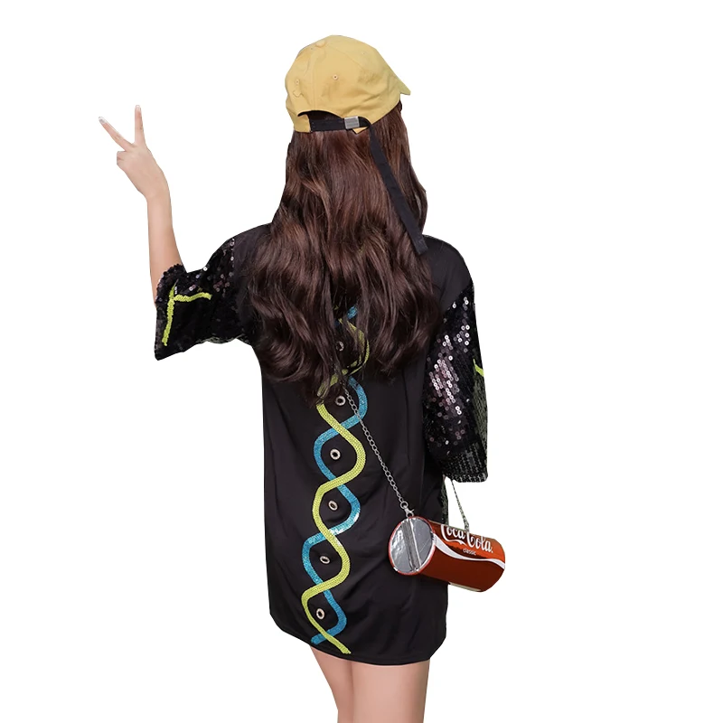 
Women Hip Hop Costumes Clothing performance Sequin Top Shiny Custom T Shirts Dress 