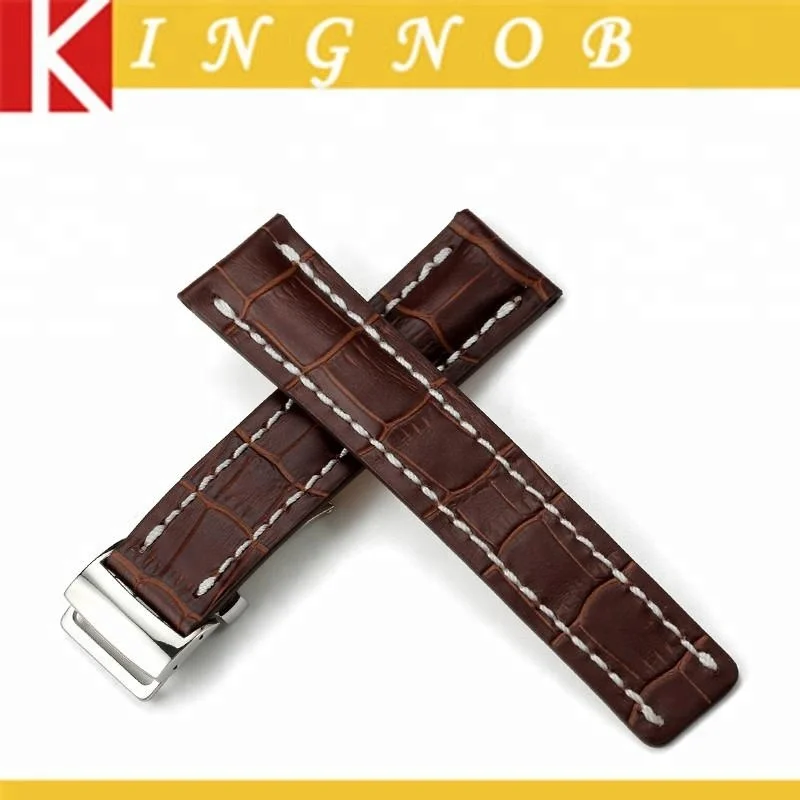2019 24mm/22mm/20mm Handmade Cow Leather Crocodile-embossed Watch Belt for Breitling Watches