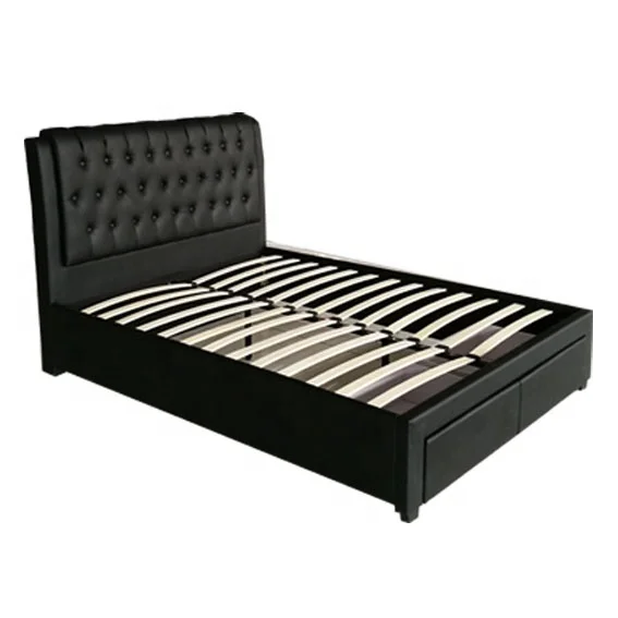 Mesmerizing Wooden Queen Bed with Tufted PU Headboard 2 Drawers