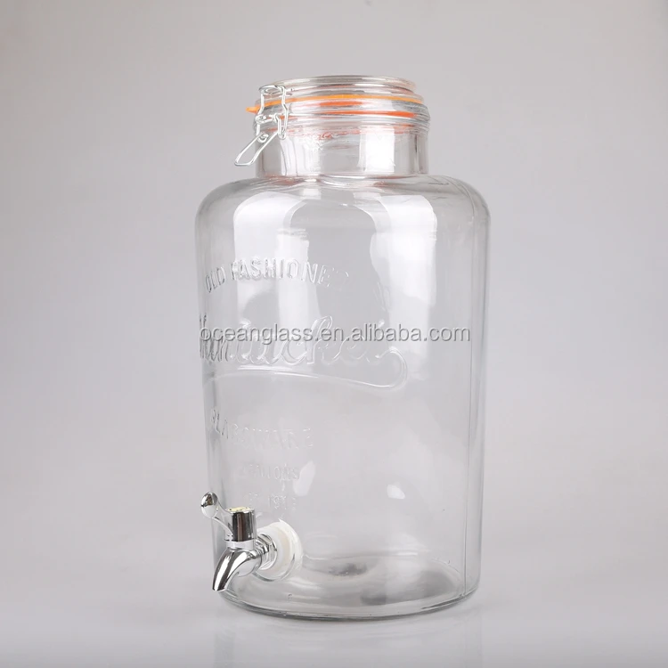 8 liter glass beverage drinking bottle with tap large water dispenser