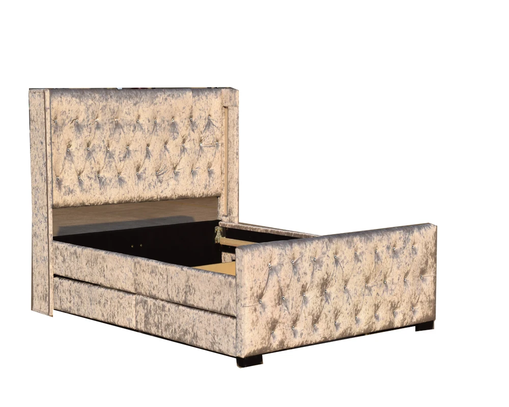 Gas lift LED storage bed with crystal buttons