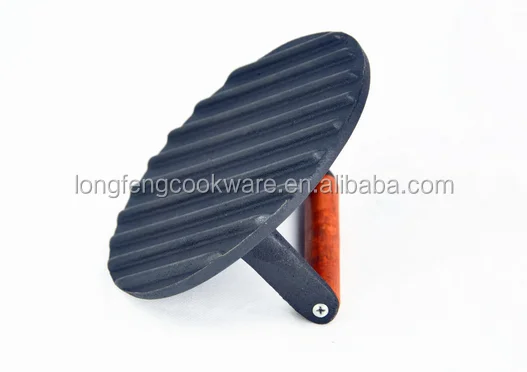 Factory Supply Pre-seasoned Cast Iron Bacon Press Meat Press Round Cooking Grill Press