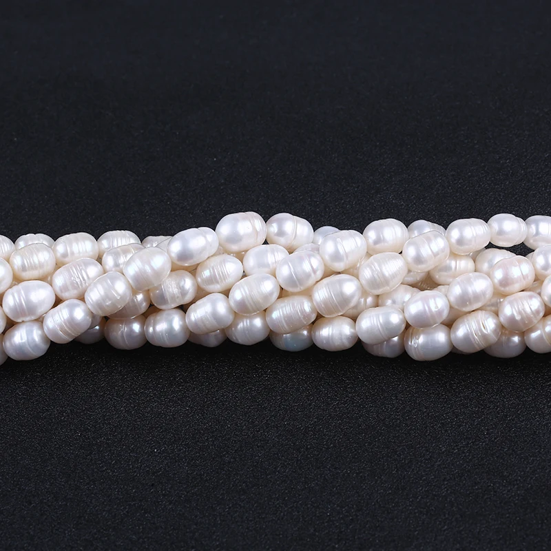 9-10mm Pearl Farm Natural White Rice Shape Freshwater Pearls Strands for Jewellery Making