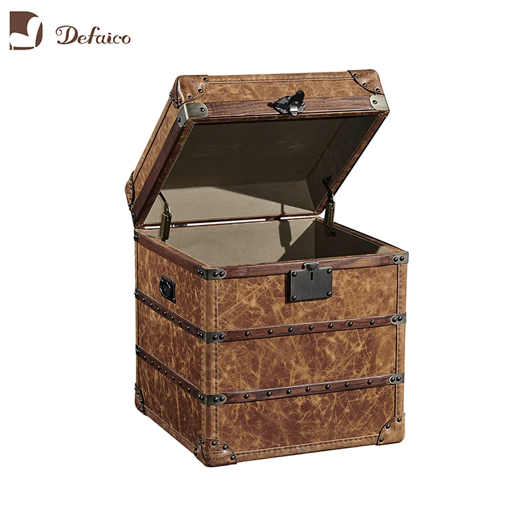 Genuine Leather Vintage Steamer Trunk with Rivets