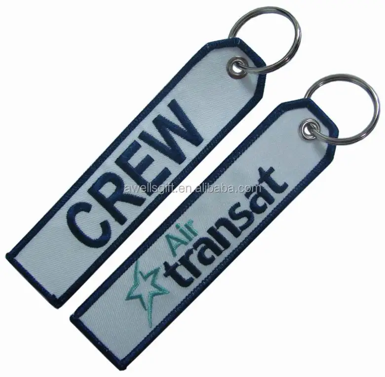 Factory Price Personalized Wholesale Custom Fabric Embroidery Patch Key Ring Tag Embroidered Key Chain Crew Keyring Keychain