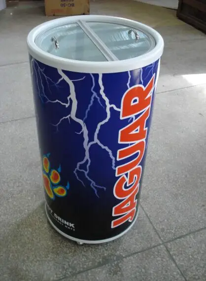 Round advertisement party barrel beverage cooler refrigerator with glass lid