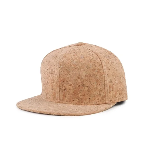 wholesale custom fashion blank flat brim 6panel wood cork leather snapback hat cap