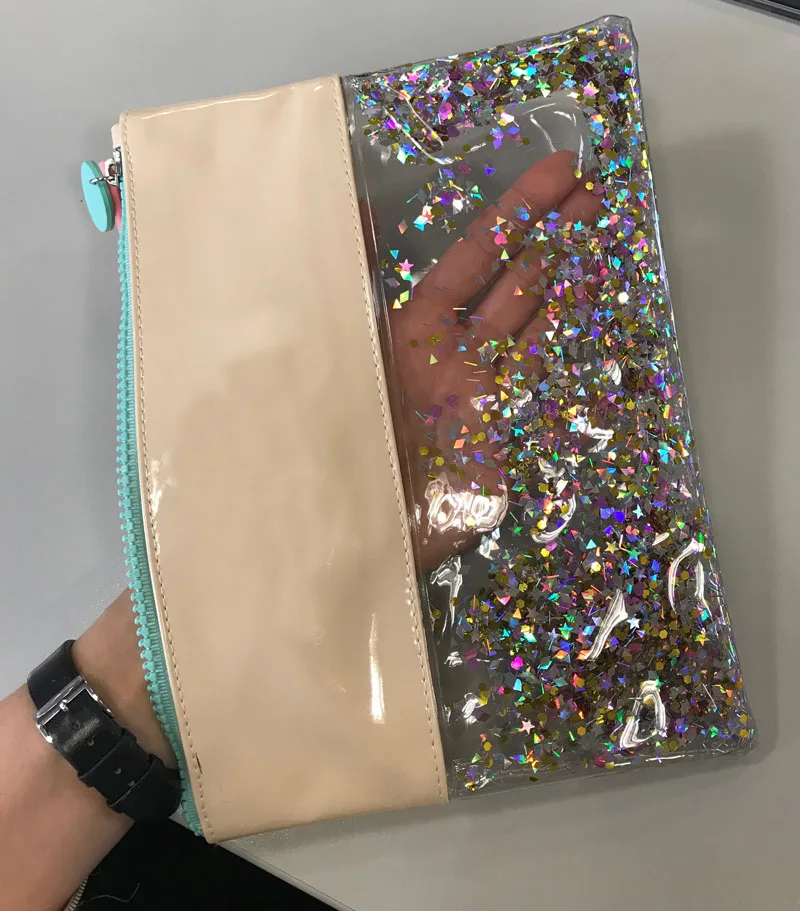 ARTGIMEN Custom Fashion Clear PVC Cosmetic Pouch Bag With Liquid Glitters Cheap Glitter Makeup Pouch