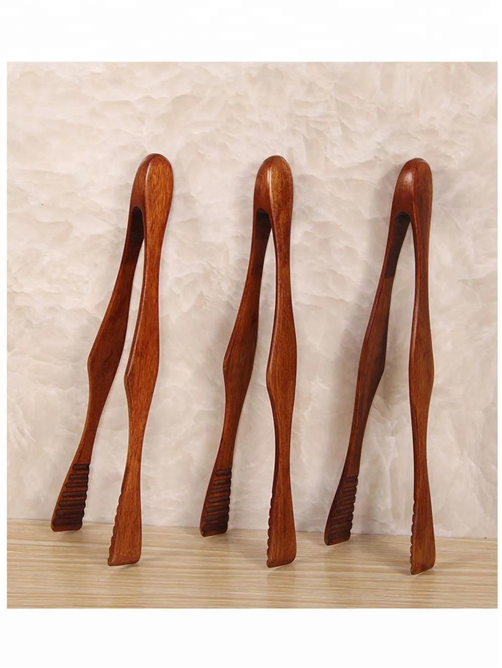 Natural wood color beech material kitchen cooking tool food serving tongs bread toaster wood tong