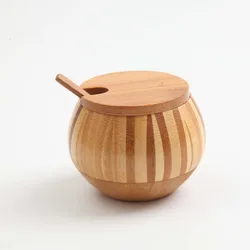 Natural bamboo salt and spice box with spoon hole spice jar salt shaker mixing bowl
