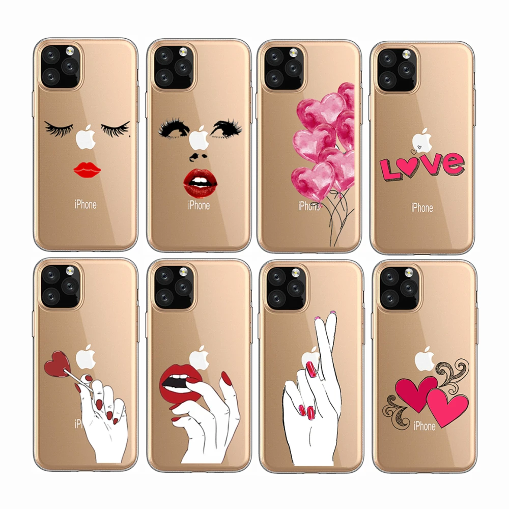 Love pink Sexy lips design Clear Soft TPU Mobile Phone Case For iPhone 11 pro max
