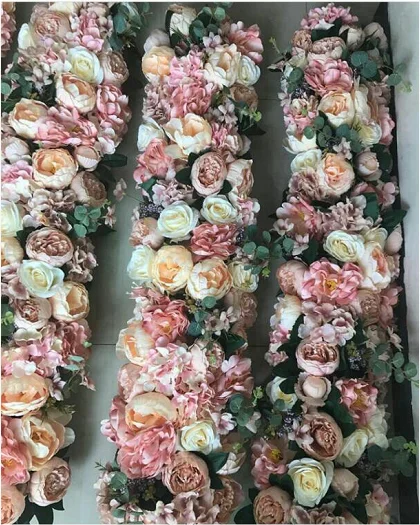 Flower arrangement  artificial flower runner wedding stage background flower