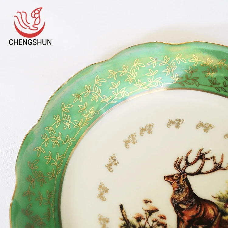 New Design Leaf Elk Decorative 8 Inch Daily Use Dining Party Dessert Chinese Plate