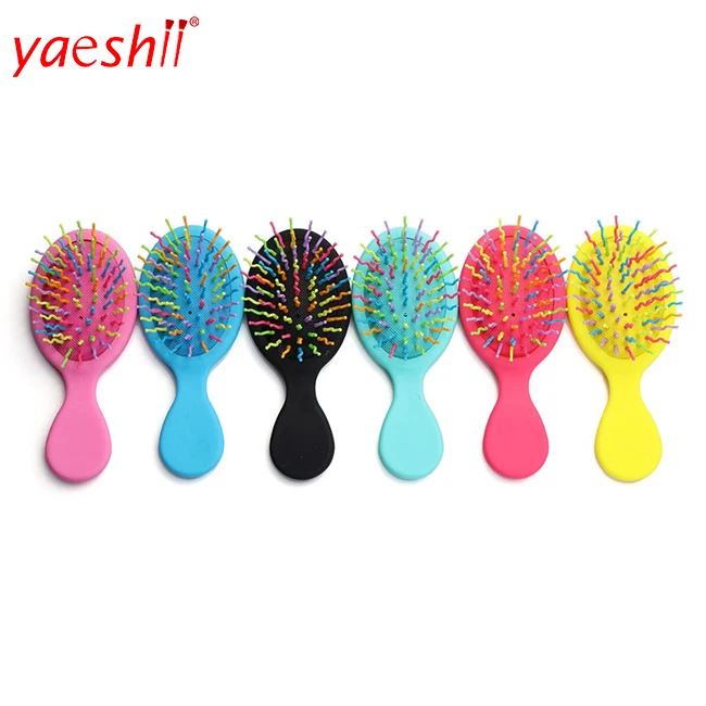Yaeshii Custom logo Professional Manufacturing Rubber Mini Round Rainbow Hair Brush