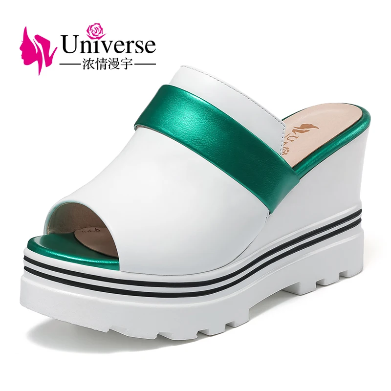 E142 thick sole wedge heel sandals slippers leather for shoes