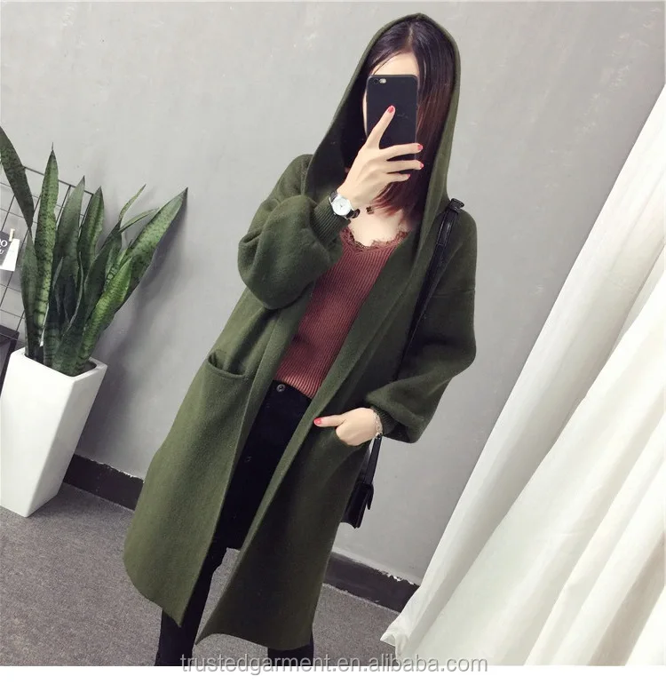 
Women loose hooded knitted long cardigan 
