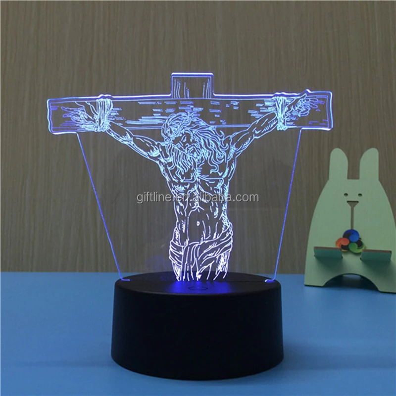 novelty high quality 3d deco light optical illusion Jesus 3d table lamp