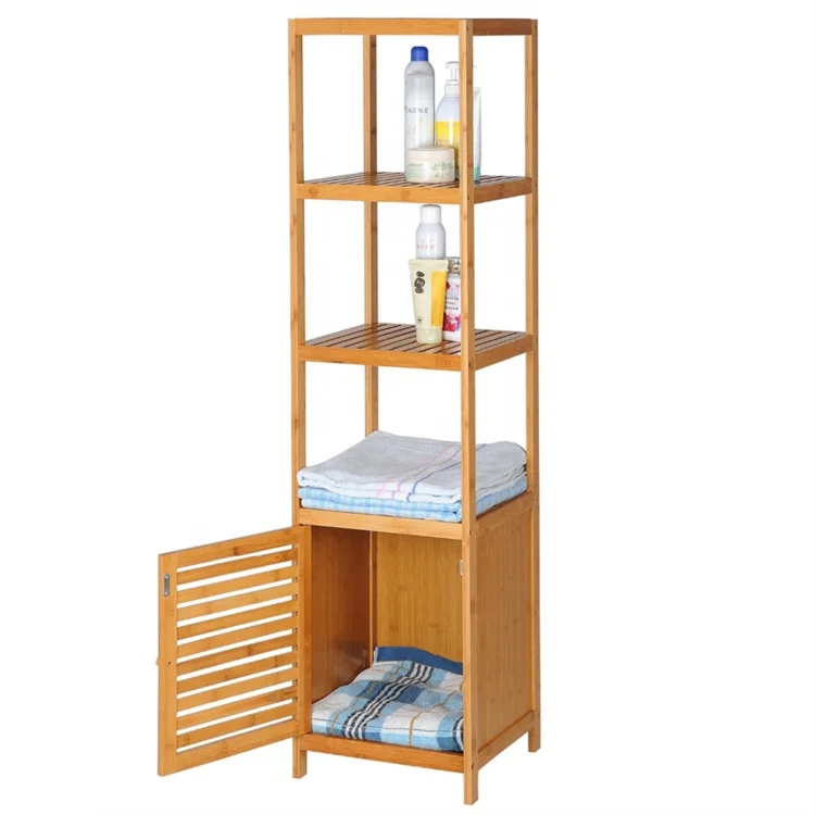 5-Tier Bathroom Shelf Bamboo Freestanding Shelving Unit Tower Shelf Storage Organizer Display Rack