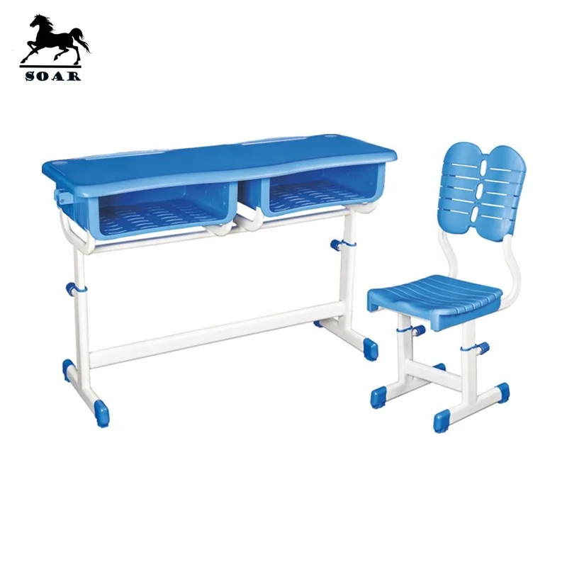 
2 seater double plastic student desk and chair set for school furniture 