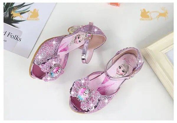 
ZH1423X Spring Children Princess Wedding Glitter Bowknot Crystal Shoes High Heels Dress Shoes Kids Sandals Girls Party Shoes 