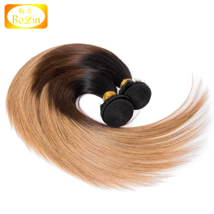 Qingdao Bolinhair hot sale 8A grade ombre hair weaves 1b/4#/27# color straight hair weft