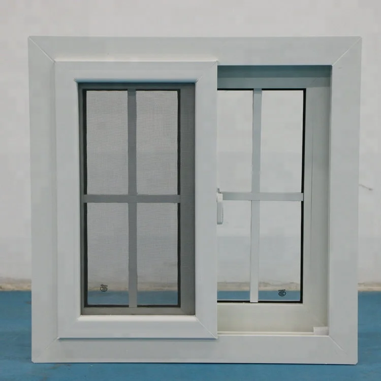 Unbreakable Plastic Vinyl Double Glazed Tempered Pvc Sliding Window With Grill And Mosquito Net